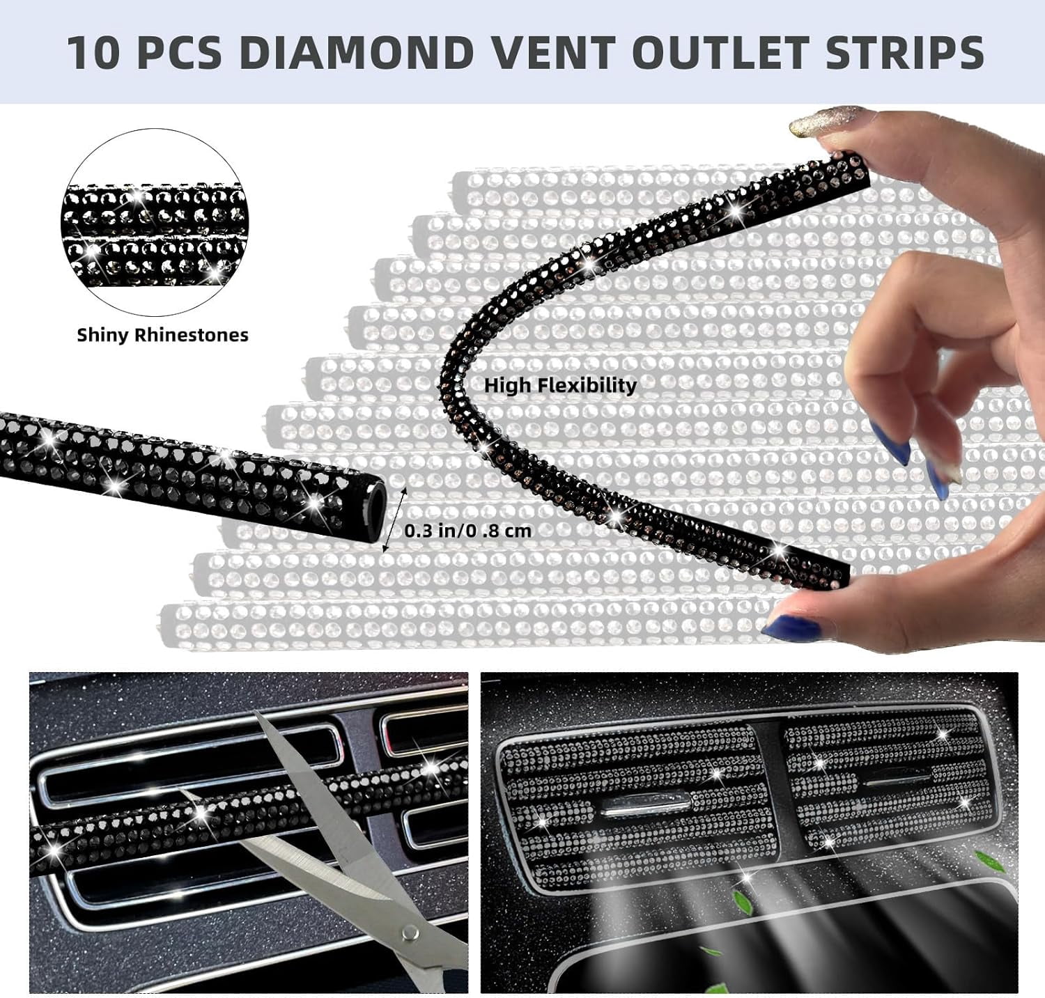 27 Pcs Pink Bling Car Accessories Set for Women, Steering Wheel Cover with Rhinestone Console Cover Seat Belt Cushion Shift Knob Cup Coaster Car Hanging （black）