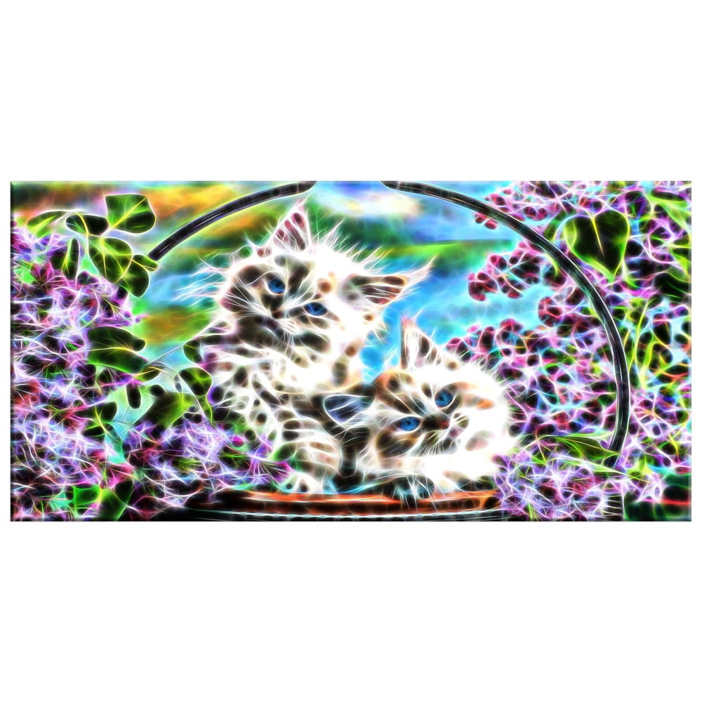 DESIGN ART Kittens in a Basket Animal Art Canvas (Multiple Sizes) - Purple 32 in. wide x 16 in. high