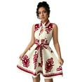 thumbnail image 3 of Women'S 2025 Summer Boho Floral Print Sleeveless Belt Flowy Button Down Midi Sun Dress Red L, 3 of 9
