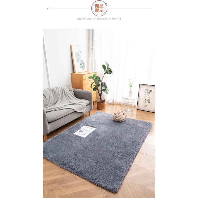 Soft Fluffy Area Rug, Washable Silk-Wool PV Fleece, Non-Slip, Family and pet Friendly Living Room Rug (Light Grey,20×32 inch)