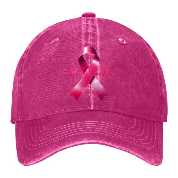 AJGRHE Women Cancer Awareness Month Printed Washed Baseball Cap Outdoor Sports Hat Adjustable Ribbon Embroidered Denim Red One Size