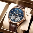 thumbnail image 4 of Reloj mecánico para hombre Qarigey correa de cuero analógica Vintage, 4 of 6