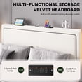 thumbnail image 3 of Einfach Queen Size Lift Up Hydraulic Bed Frame, Upholstered Velvet Storage Headboard Platform Bed with LED Light and Built-in Charging Station, White, 3 of 8