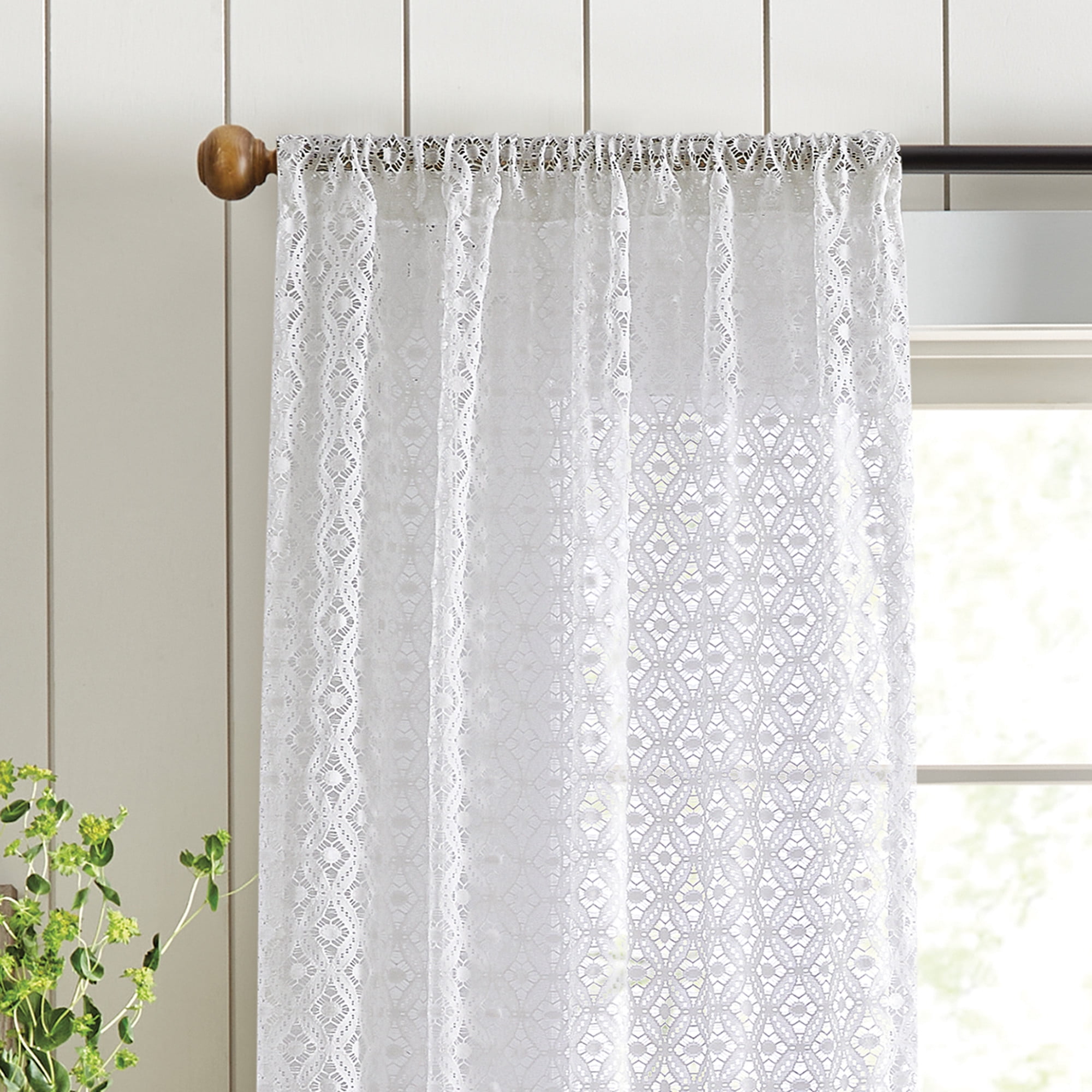 Martha Stewart Canterbury Lace Curtain Panel Pair, White, Pole Top, Sheer, Indoor, Adult, 2 Piece Set, 50" x 95"