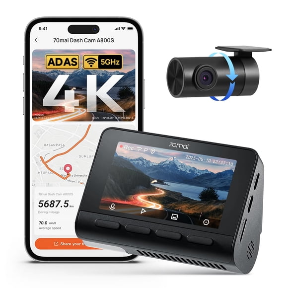 70mai 4K Dash Cam Front and Rear with STARVIS, Dashcam with 5GHz WiFi, GPS Car Camera, Super Night Vision, ADAS, 3'' IPS Screen,