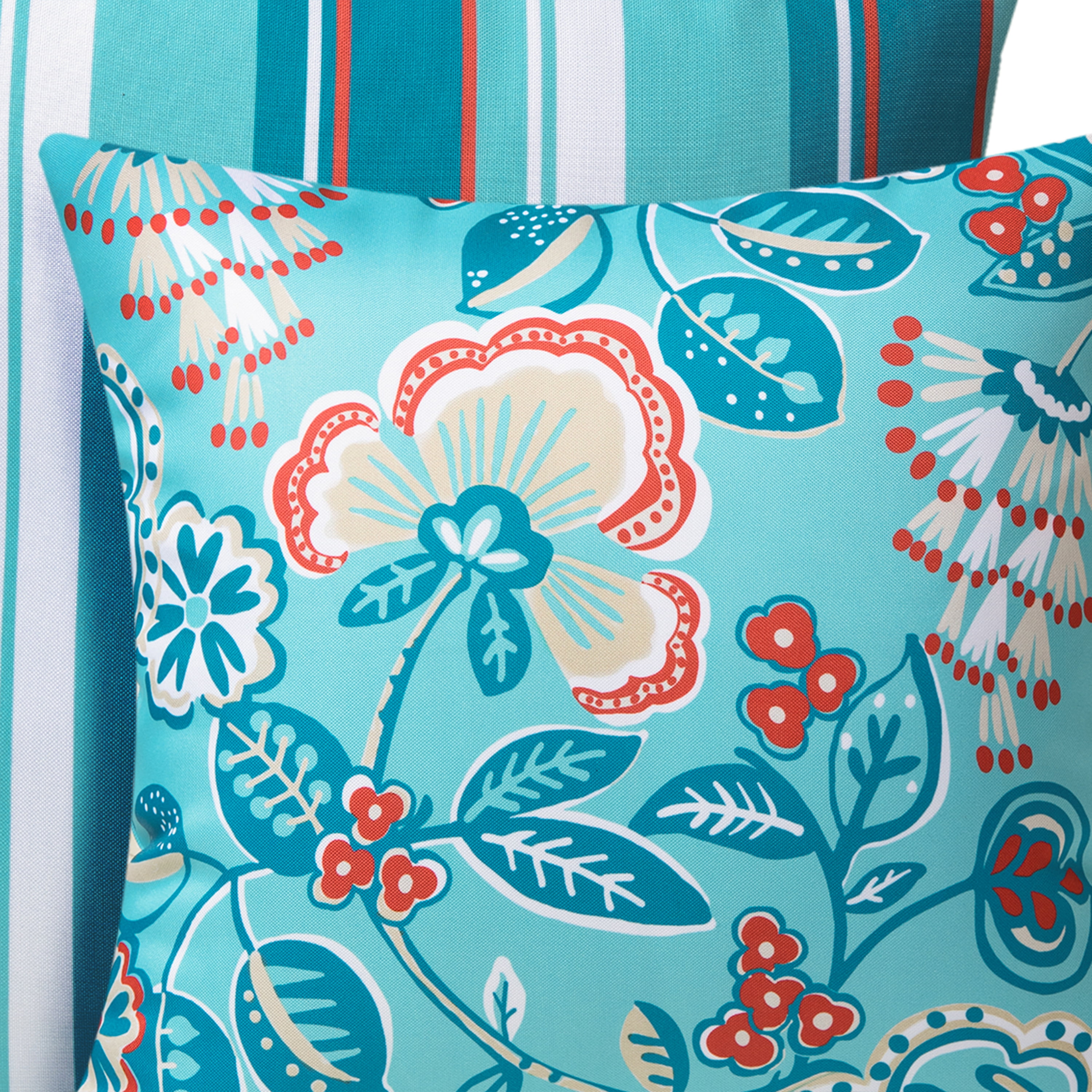 Phantoscope Outdoor Waterproof Floral Printed Decorative Throw Pillow for Patio Garden, Turquoise 20x20 Inch, Pack of 2