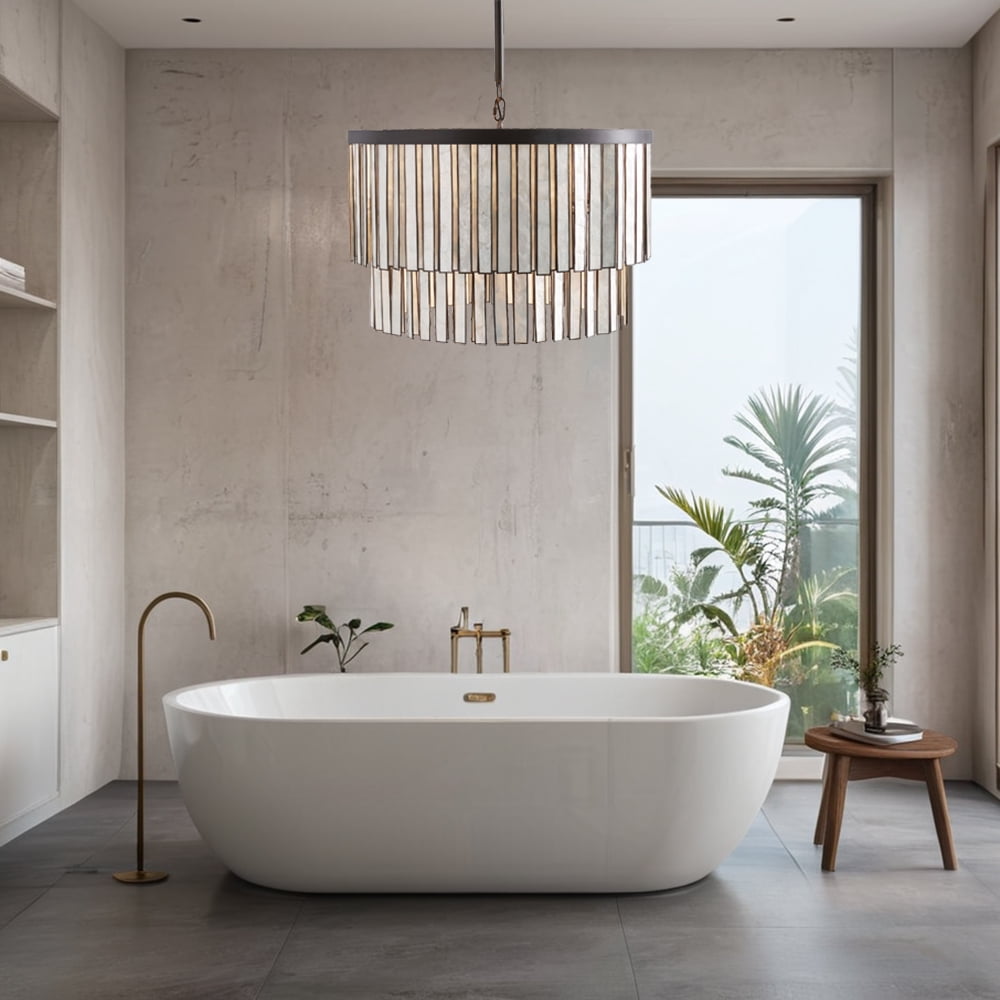 Capiz Shell Round Chandelier, Chandelier for Kitchen Island, Light Fixtures for Dining Room