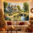thumbnail image 3 of Charming Rustic Cottage with Stone Bridge in Meadow, Serene Watercolor for Cottagecore Fans, Pastoral Wall Art Decor, Housewarming Gift Tapestry Wall Hanging for Bedroom and Living Room, 3 of 7