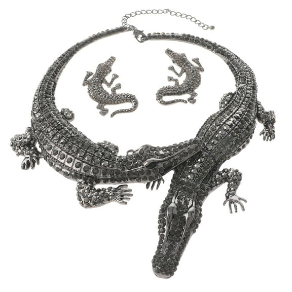 Large Crystal Alligator Necklace Earring Set