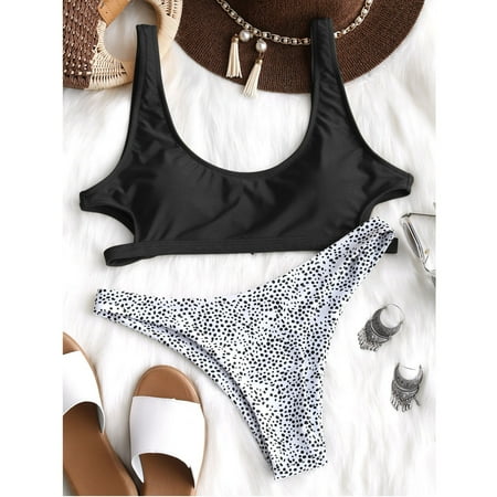 

Cathalem American Swimsuit Women Push up Print Bikini Beachwear Women Swimsuit Swimwear Dot Padded Set Sports Bra And Shorts Underwear Black Small