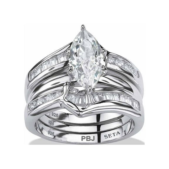 PalmBeach Jewelry Marquise-Cut Cubic Zirconia 2 Piece Jacket Bridal Ring Set 3.57 TCW in Yellow Gold-Plated or Sterling Silver