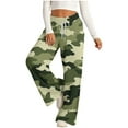 thumbnail image 2 of Zpanxa Women's Printed Wide Leg Pants with Drawstring Waist and Pockets Comfort Fit Full Length Casual Trousers for Everyday Wear Army Green S, 2 of 5