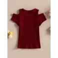 thumbnail image 4 of xiaxaixu Chemises pour Enfants, Manches Courtes Col Rond Tricot Fête de Rue Découpe Décontractée Printemps Été Hauts pour Filles, 4 of 8