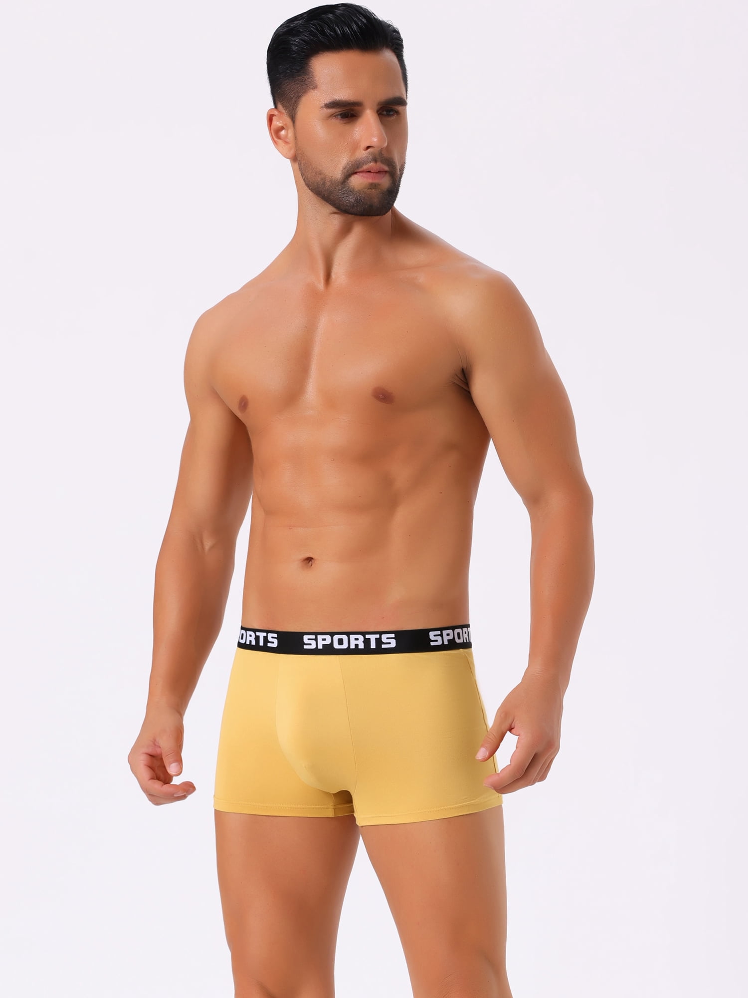 DARING DIVA Men's Lightweight Short Leg Stretch Boxer Briefs 28 Yellow