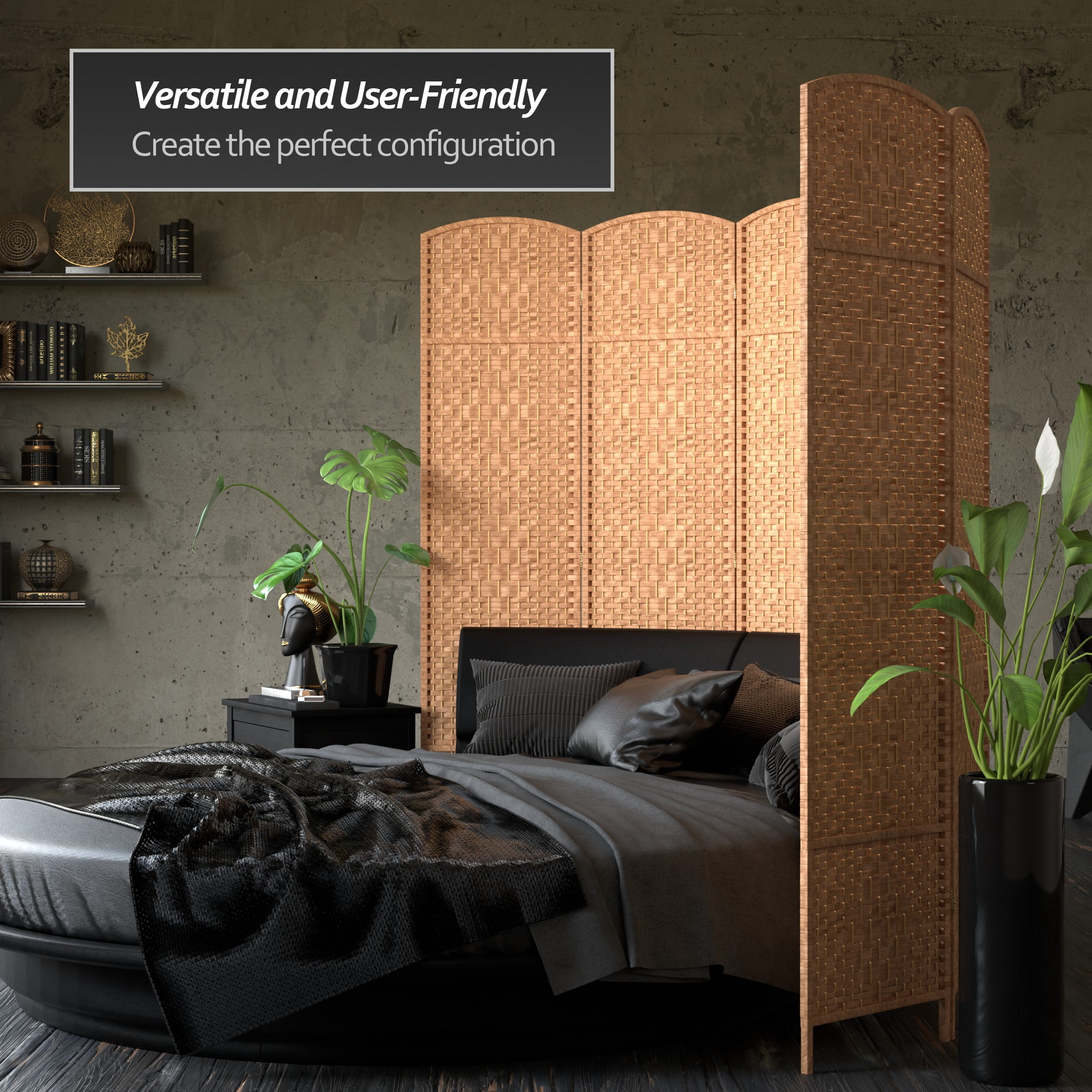 7 ft. Tall Rattan Fiber Diamond Weave Privacy Screen Room Divider - Natural - 3 Panels