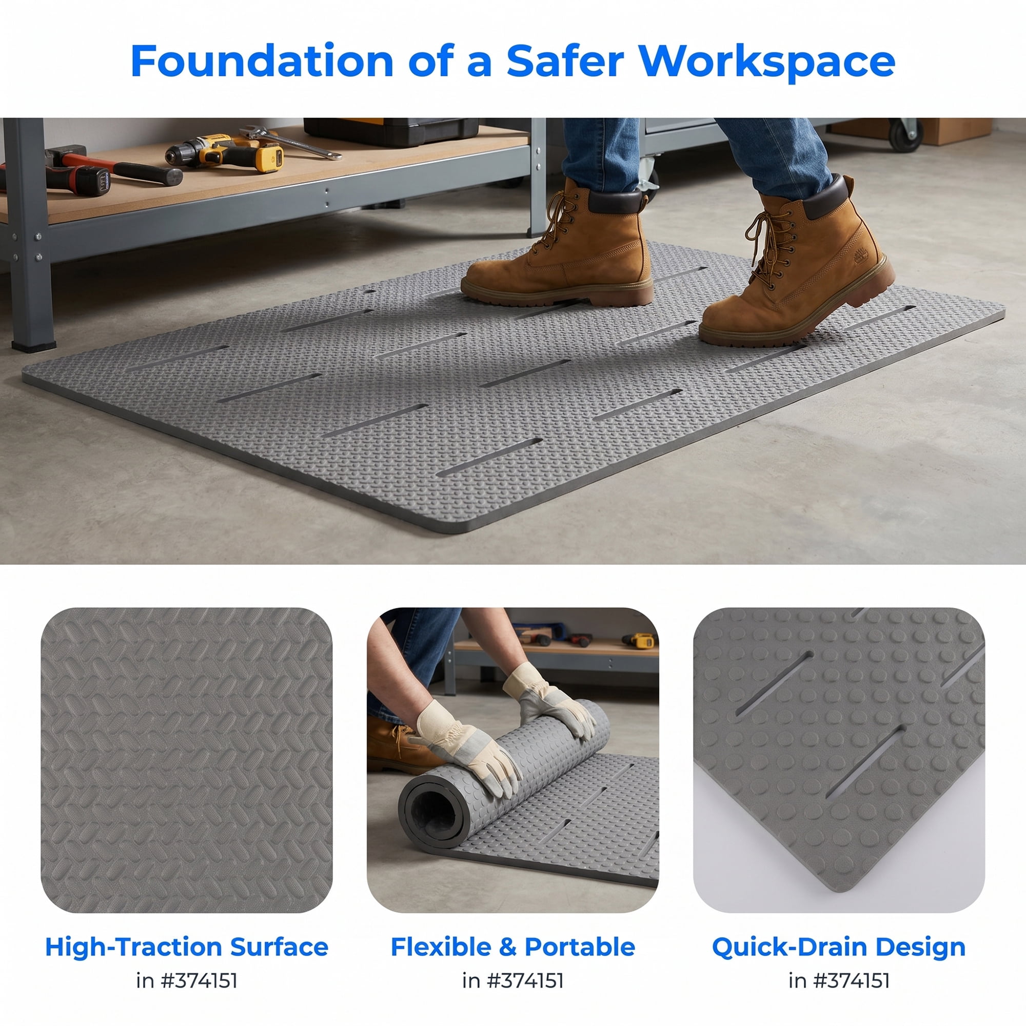 Unique Bargains EVA Foam Non Slip Quick Drying Bathtub Mat with Drain Hole Gray 34" x 24"