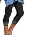 thumbnail image 4 of Karight Women's Lace Trim Leggings 3/4 Length Capri Stretchy High Waist Yoga Cropped Leggings Lightweight Tights Leggings, 4 of 7