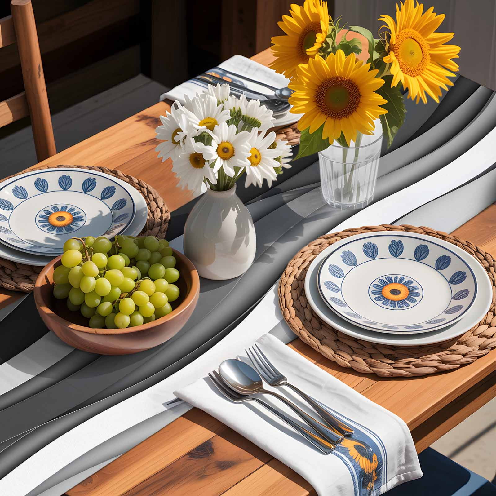 Gray Gradient Abstract Geometric Table Runner 90 Inches Long, Water Ripples Table Runners Tabletop Scarf Kitchen Dining Tables Decoration for Home Party Indoor Outdoor