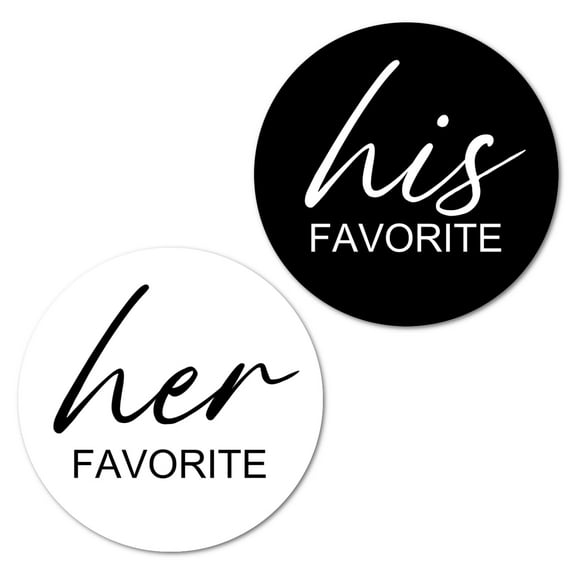 124 His Her Favorite Stickers (62 62), Black and White 1 Inch Big Round Glossy Labels, Wedding, Bridal Shower Favor Labels, Great for Gift Bags, Envelope Seal, Boxes, Tags, Bride and Groom Supplies.