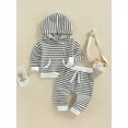 thumbnail image 3 of Franhais Toddler Baby Unisex Casual Suit, Stripe Printed Long Sleeve Hooded Tops+Patchwork Long Pants, 3 of 8