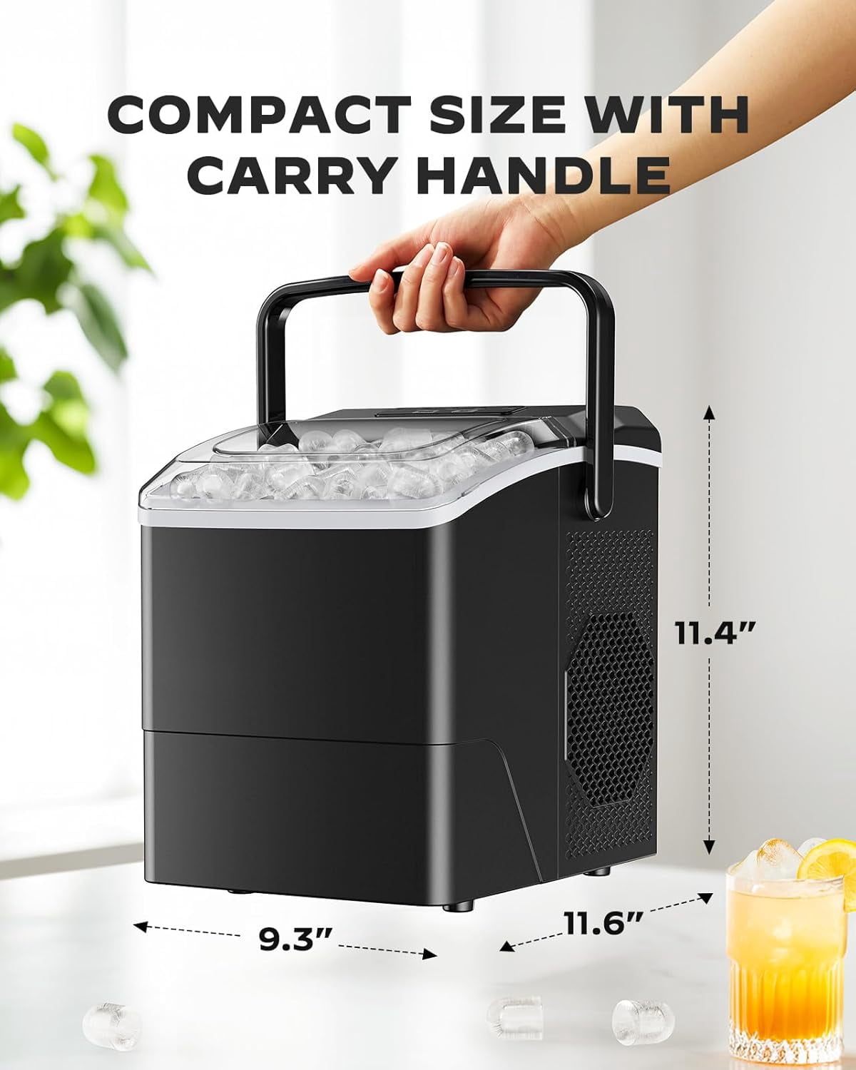 Countertop Ice Maker Machine, 26 lbs Daily, Fast Ice in 6 Minutes, Self-Cleaning, Compact Ice Machine for Home Kitchen Office Parties, Black