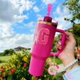 thumbnail image 4 of xianyou-Cup Accessories Set for Stanley Cup 30oz 40oz tumbler with handle, Including Silicone Straw Topper Cover Cap, Handle Charm, Initials Sticker Fuchsia (G), 4 of 4