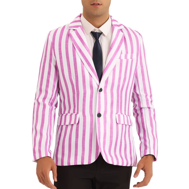 INSPIRE CHIC Abrigos para hombres Blazer formal de ajuste regular con solapa muesca a rayas M Rosa