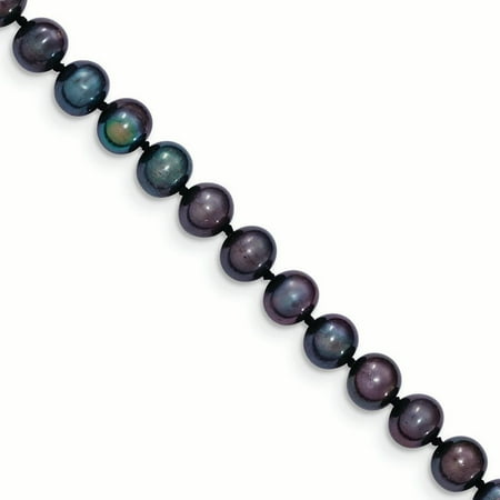 Gold Rhinestone Pearl - 14k Yellow Gold 6-7mm Black FW Cultured Near Round Pearl Necklace