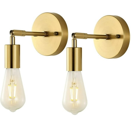 

POINTERTECK 2 Pcs Brushed Brass Wall Sconce Vintage Industrial Wall Lamp Pole Wall Mount Lighting Fixture for Mirror Hallway Kitchen Bedroom Living Room Gold