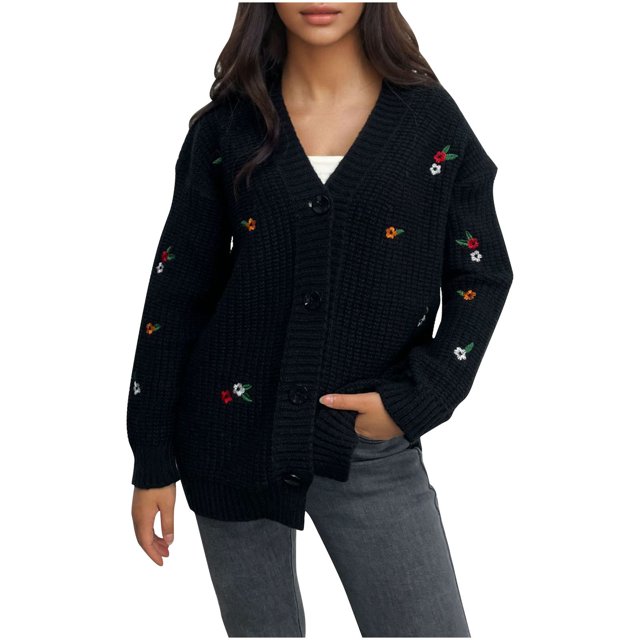 GigrtiJin Women's Long Sleeve Cardigan Sweaters Casual Crewneck Button down Tops Comfy Knitted Loose Blouses