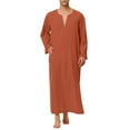 thumbnail image 2 of INSPIRE CHIC Men's Pajamas Cotton Sleepwear V-Neck Side Split Long Gown with Pocket, 2 of 4