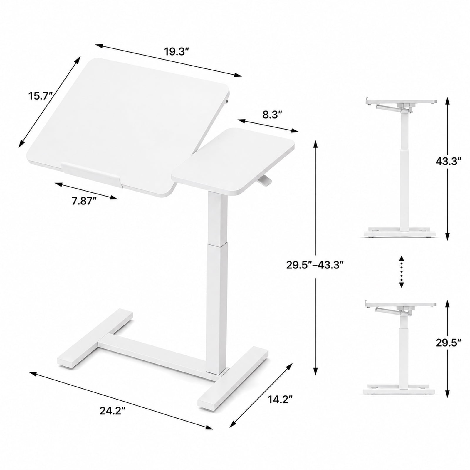 Alvantor Adjustable Bedside Table with Wheels, Rolling Desk, Laptop Table, Portable Design, Adjustable Height, Computer Workstation, Home Office Classroom