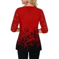 thumbnail image 4 of Blusa Camiseta De Manga 3/4 Con Cuello En V Con Estampado De Encaje Mujer Blusa De Verano Top, Rojo, L Sweethay AP002096-19, 4 of 5