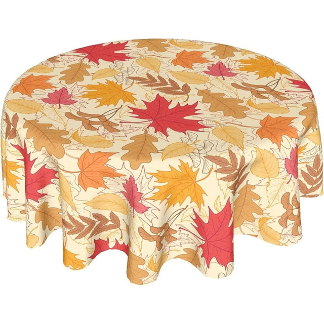 Nappe Ronde Feuille d'Automne 60 Pouces Récolte d'Automne Feuilles d'Érable Nappe de l'Action de Grâce Nappe en Polyester pour Fête Cuisine Salle à Manger Intérieur Extérieur