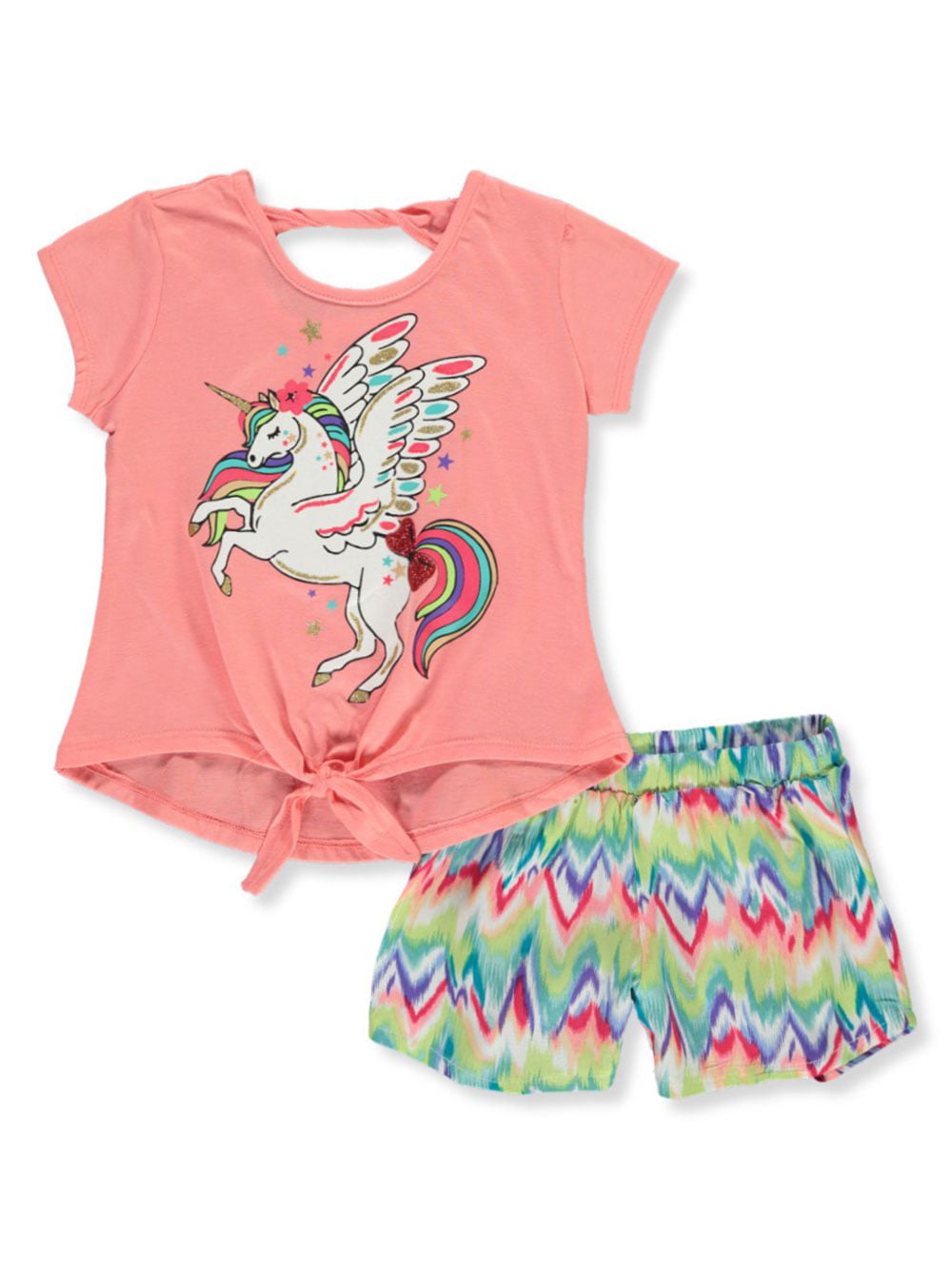 RMLA Girls Glitter Rainbow Unicorn 2-Piece Shorts Set Outfit