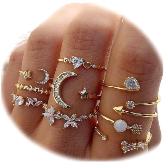 Boho Retro Stackable Rings Sets for Women Knuckle Joint Finger Knuckle Nail Ring Sets Moon Stars Stack Preppy Statement Rings Cute Trendy Stuff Jewelry