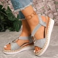 thumbnail image 4 of Viluyesy Womens Wedge Sandals, Peep Toe Comfort Fashion Striped Summer Casual Dressy Shoes Gray US6, 4 of 9