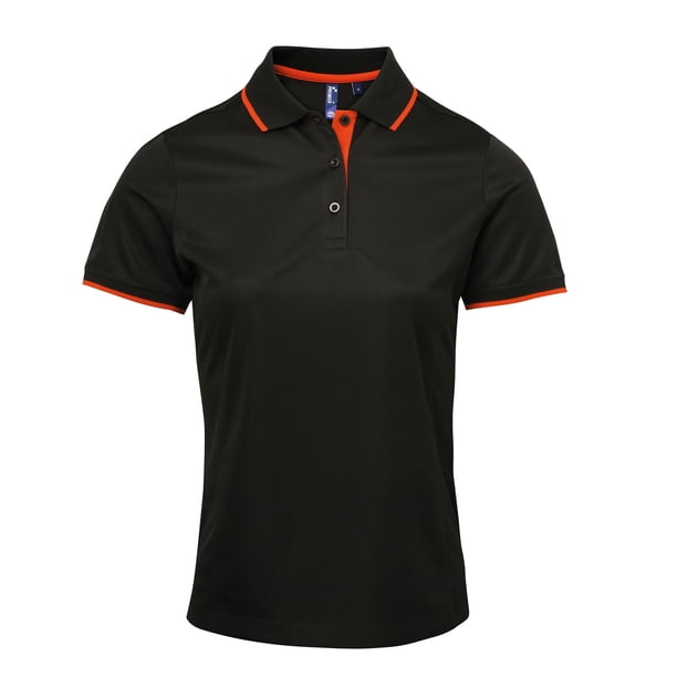 Premier - Polo Coolchecker en contraste de colores para mujer (Negro/Naranja)