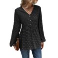 thumbnail image 1 of MAWCLOS Ladies Loose Puff Sleeves Tunic Blouse Spring Buttons Decor Chiffon Tops Black XL, 1 of 4
