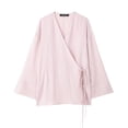 thumbnail image 3 of HH TRAF Elegante conjunto de 2 piezas de gran tamaño para mujer, blusa holgada informal asimétrica con cordones, pantalones de pierna ancha y cintura elástica para mujer, 3 of 5