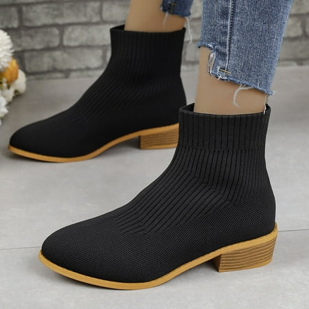 

YOUSNH Ladies Fly Weave Pointed Toe Short Sleeve Heel Mesh Breathable Plus Size Sock Boots Ankle Boots Short Boots Women Boots Black 8.5