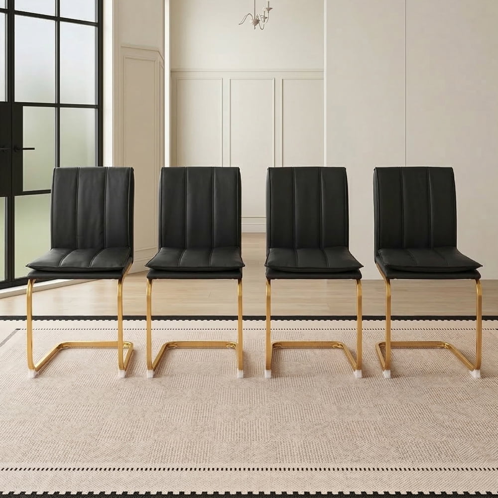 Modern dining chairs set of 4, PU leather black kitchen chairs, restaurant chairs, suitable for kitchens, living rooms, bedrooms, and offices, and metal legs, Golden