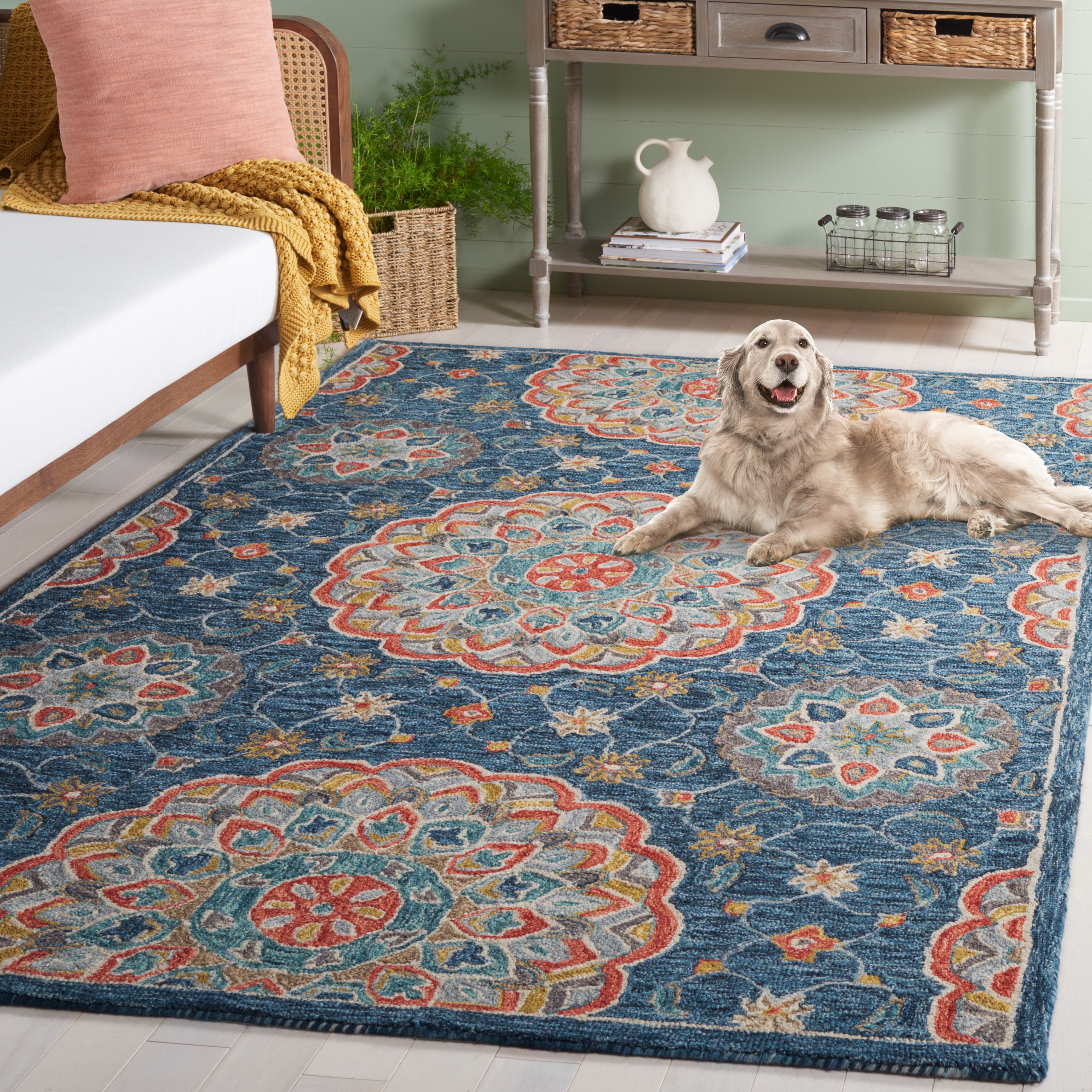 SAFAVIEH Blossom Tris Floral Area Rug, Blue/Red, 5' x 8'