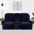thumbnail image 1 of Housse de Causeuse Inclinable 2024 avec Housse pour Console Centrale, Housse Extensible en Velours 8 Pcs pour Canapé Inclinable 2 Places, Bleu Paon, 1 of 13