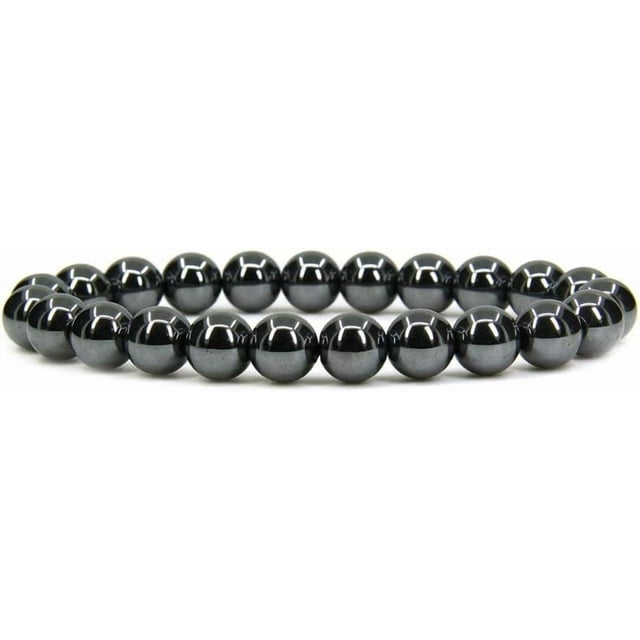 Bracelet Extensible Unisexe en Perles Rondes de 8 mm en Hématite Noire Naturelle