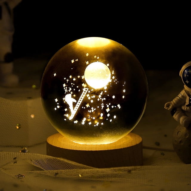Bola de cristal de galaxia creativa con tallado interior en 3D, base luminosa, luz nocturna, bola de cristal, pequeños adornos, regalo de cumpleaños