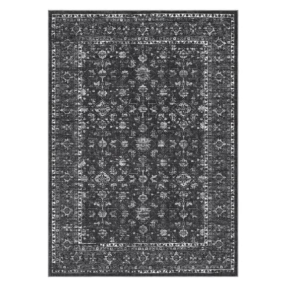 Washable Vintage Floral Area Rug with Non-Slip Backing Indoor for Living Room Bedroom Dining Room Office