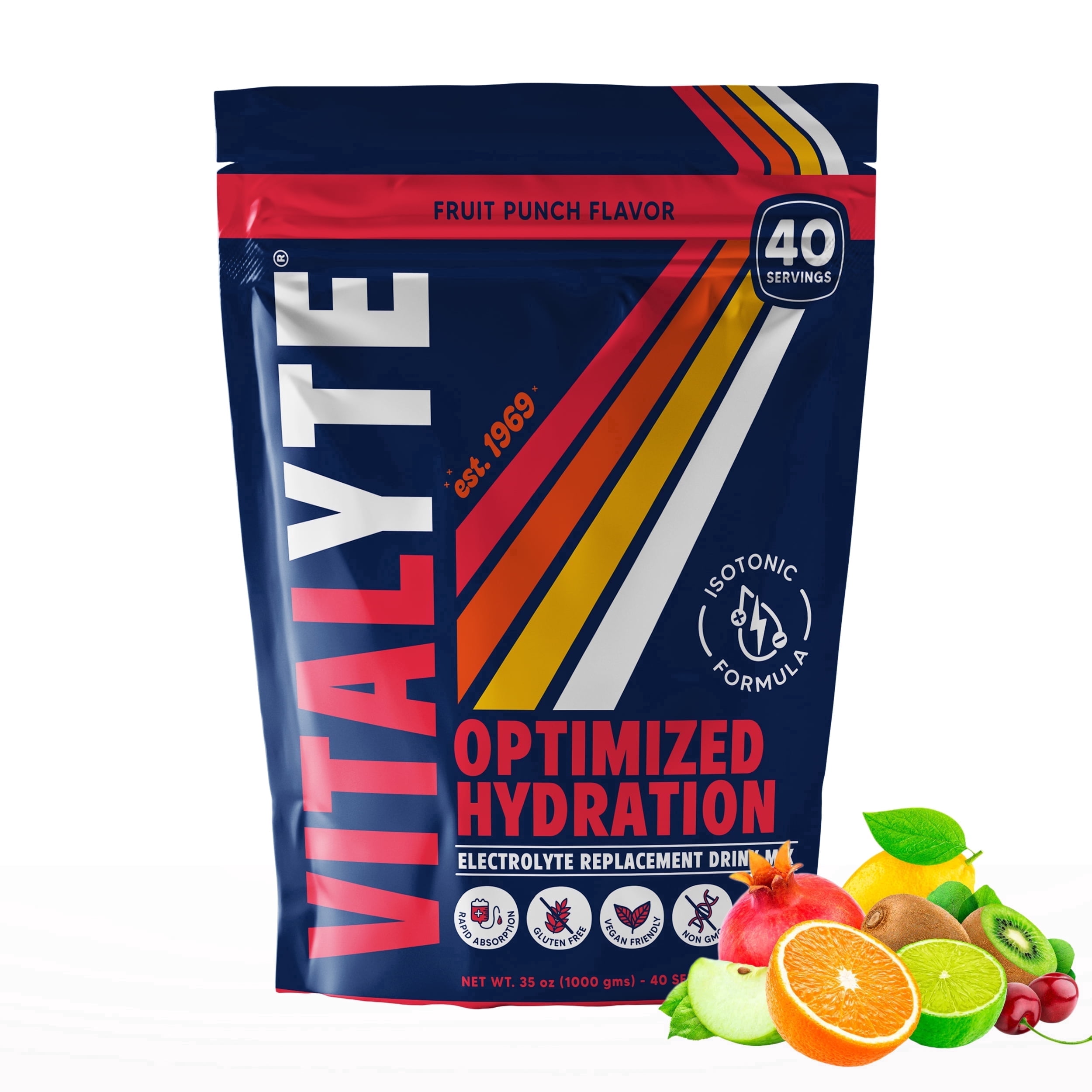 Vitalyte Fruit Punch Electrolyte Powder Mix, Isotonic Hydration, 40 Servings, 35 oz
