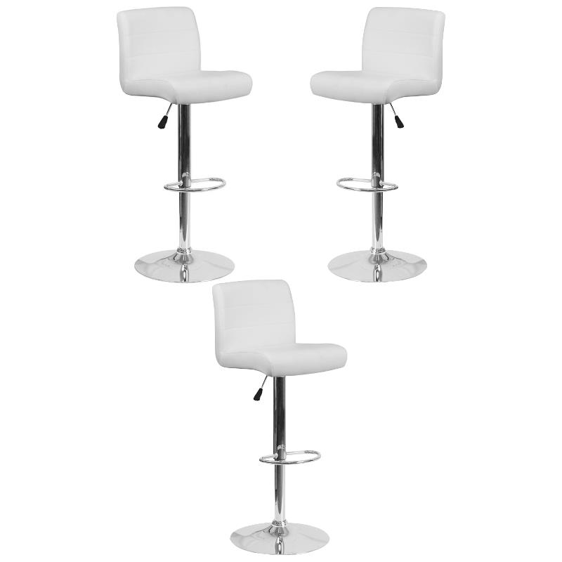 Home Square Faux Leather Adjustable Bar Stool in White Set of 3
