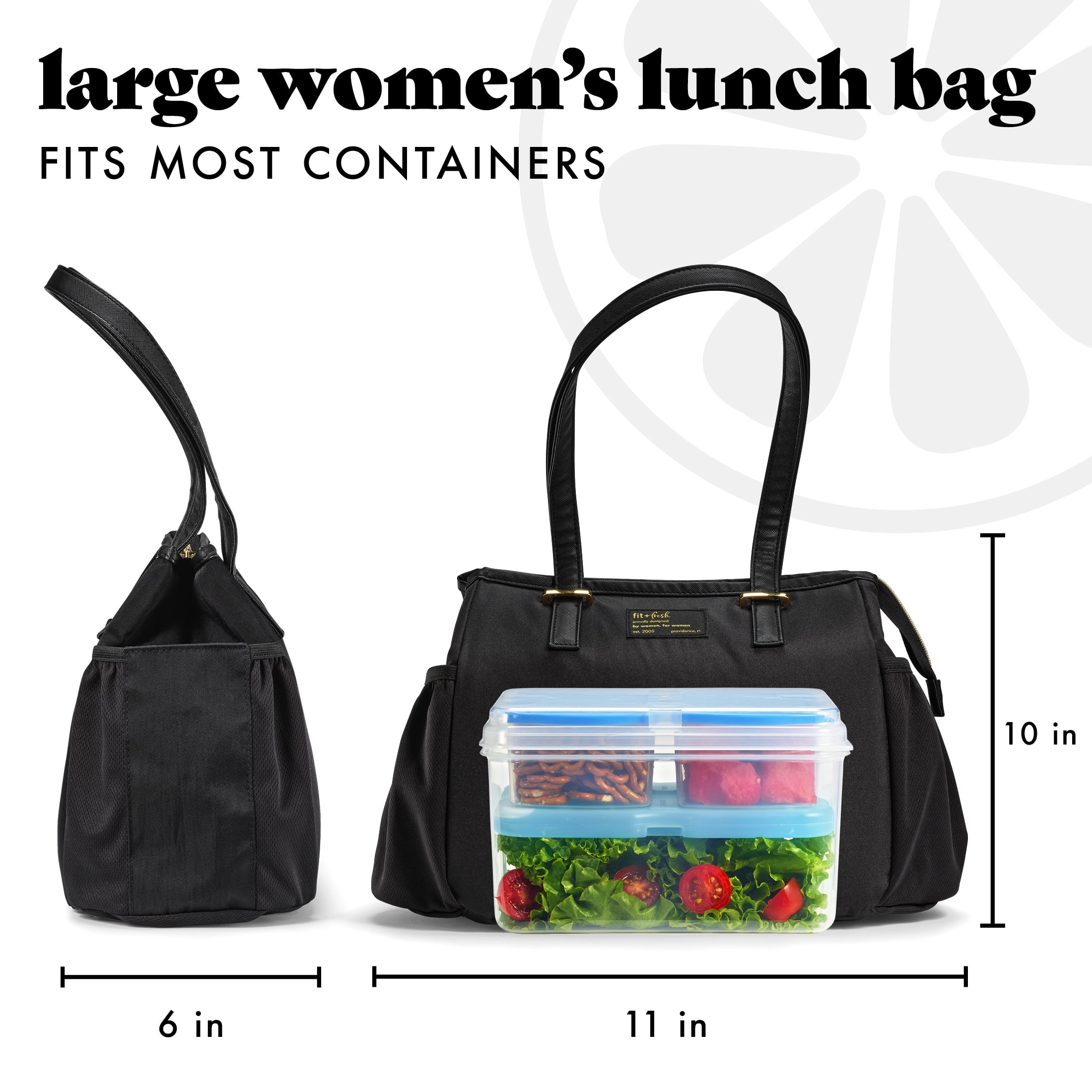 (5 pack) Fit & Fresh Copley Lunch Bag for Women, Large Lunch Tote, Reusable Insulated Lunch Bag for Work, Black, Best Used for On-the-Go Snacks, Workday Meals, and Travel